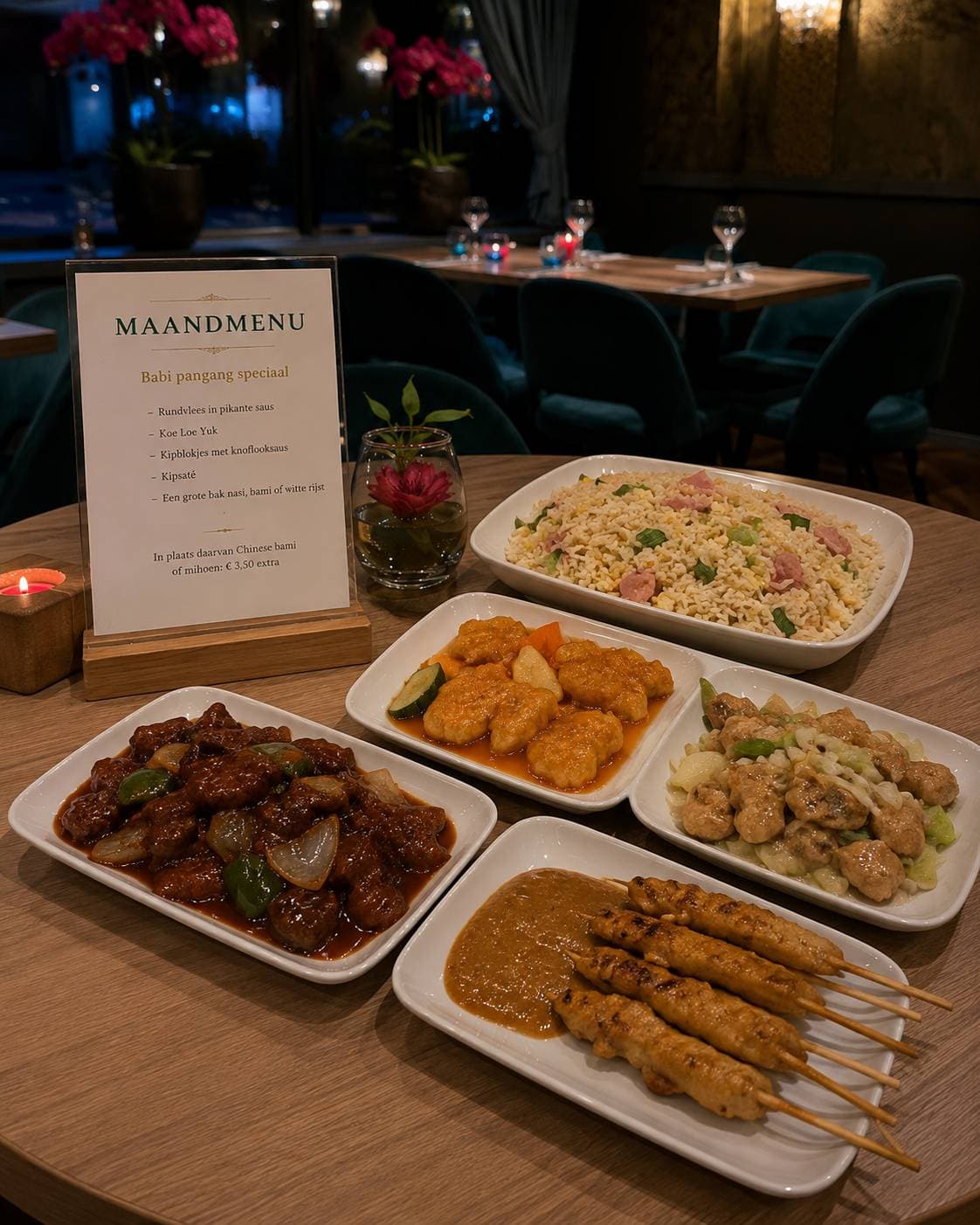 De aankondiging van het maandmenu, zoals die in de zaak hangt